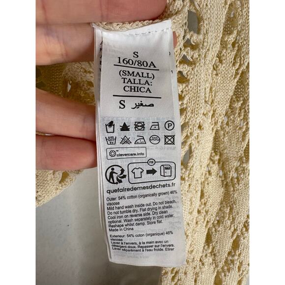 AllSaints Erin Crochet Crop Sweater Organic Cotton Boho Chic Minimalist Beige SM - Picture 9 of 11